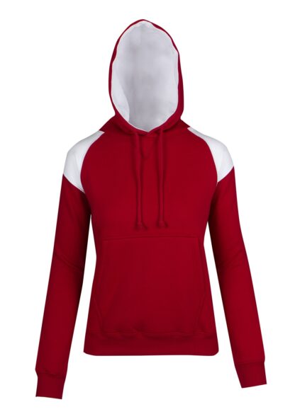 Shoulder Contrast Panel Hoodie - Red/White