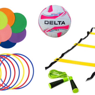 Fitness Pack - Delta Attack Netball, pkt Marker Dots (10), Agility Ladder, Ringmaster Skipping Rope, 1 set Speed Rings (8)