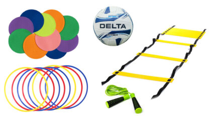 Fitness Pack - Delta Attack Netball, pkt Marker Dots (10), Agility Ladder, Ringmaster Skipping Rope, 1 set Speed Rings (8)